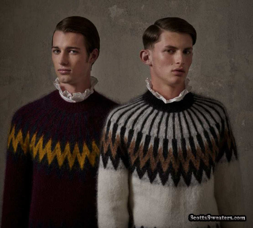 Men's crewneck mohair sweater in white and burgundy by Erdem x H&M