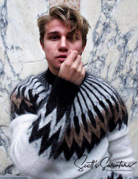 Men's crewneck mohair sweater in white and burgundy by Erdem x H&M