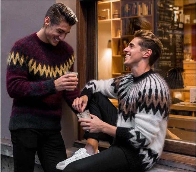 Men's burgundy crewneck mohair sweater by Erdem x H&M in limited stock