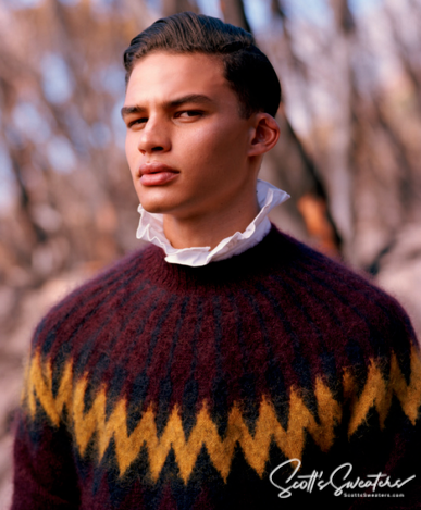 Men's crewneck mohair sweater in white and burgundy by Erdem x H&M