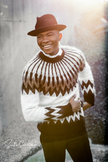 Men's crewneck mohair sweater in white and burgundy from Erdem x H&M collaboration