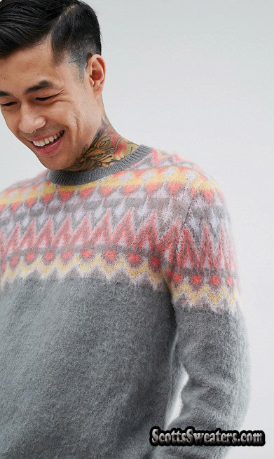 Men's Crewneck Mohair Sweater in Fair Isle Design
