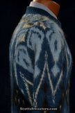 Blue fuzzy retro crewneck mohair sweater with black-light blue-white design by Campus in X-Small size