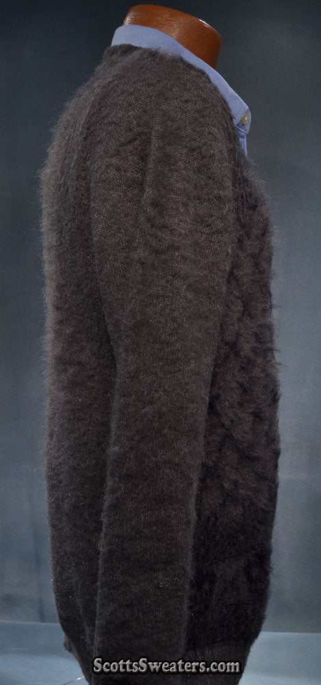 Charcoal grey men's mohair cardigan sweater with black skull design by Zara in size small