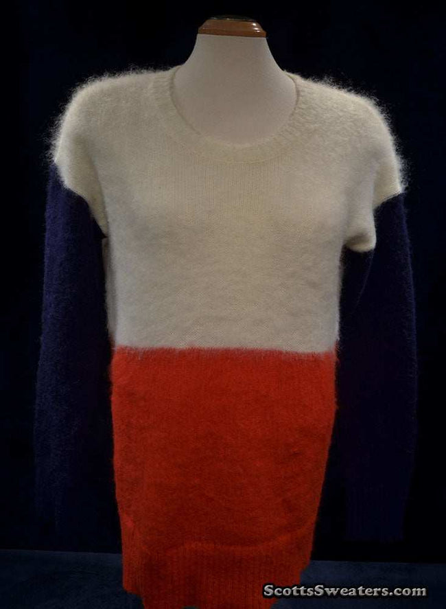 White-Red-Navy mohair color-block sweater by Madewell in small-medium size