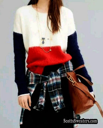 White red navy color-block mohair sweater by Madewell in small-medium size