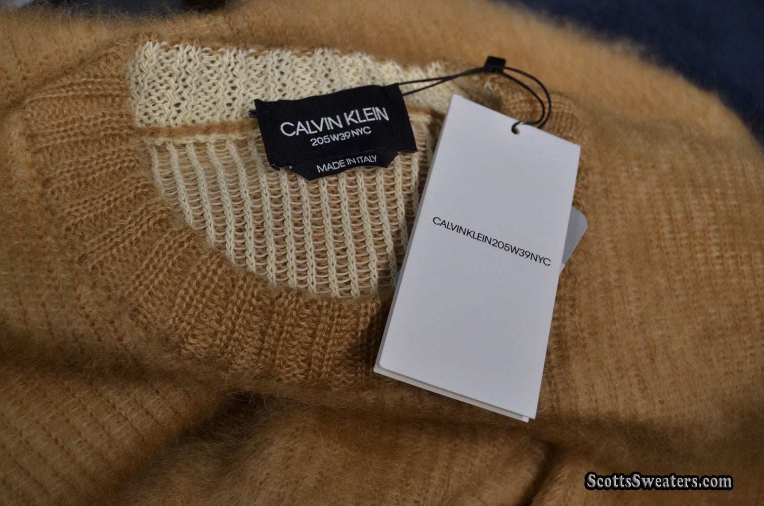 Beige men's mohair crewneck sweater by Calvin Klein Raf Simons small-medium