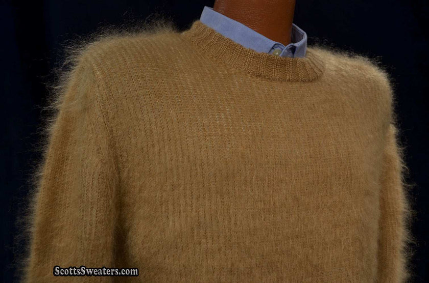 Men's beige mohair crewneck sweater by Calvin Klein Raf Simons, size Small-Medium