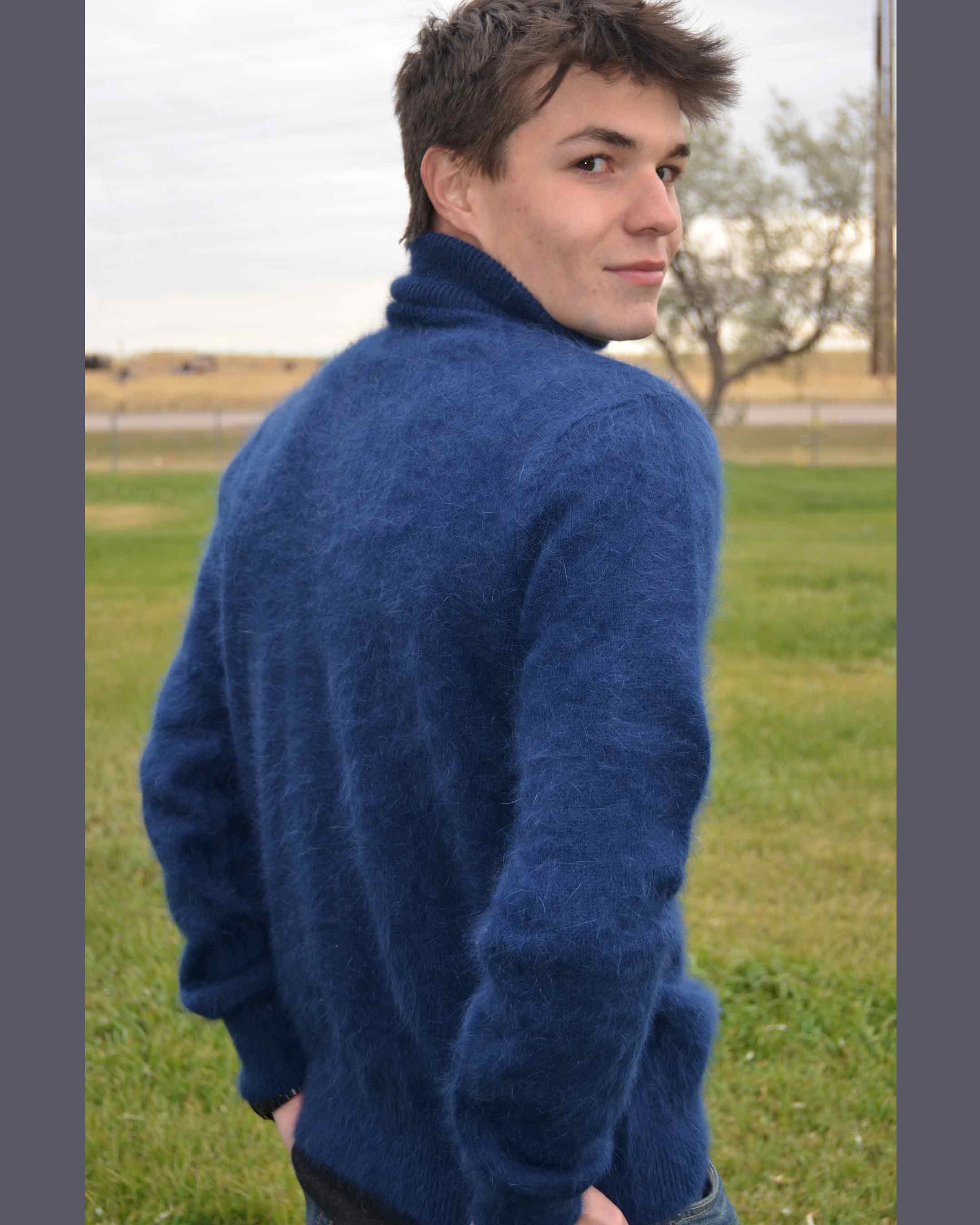 Men's turtleneck ultra-soft angora sweater in classic style and multiple colors