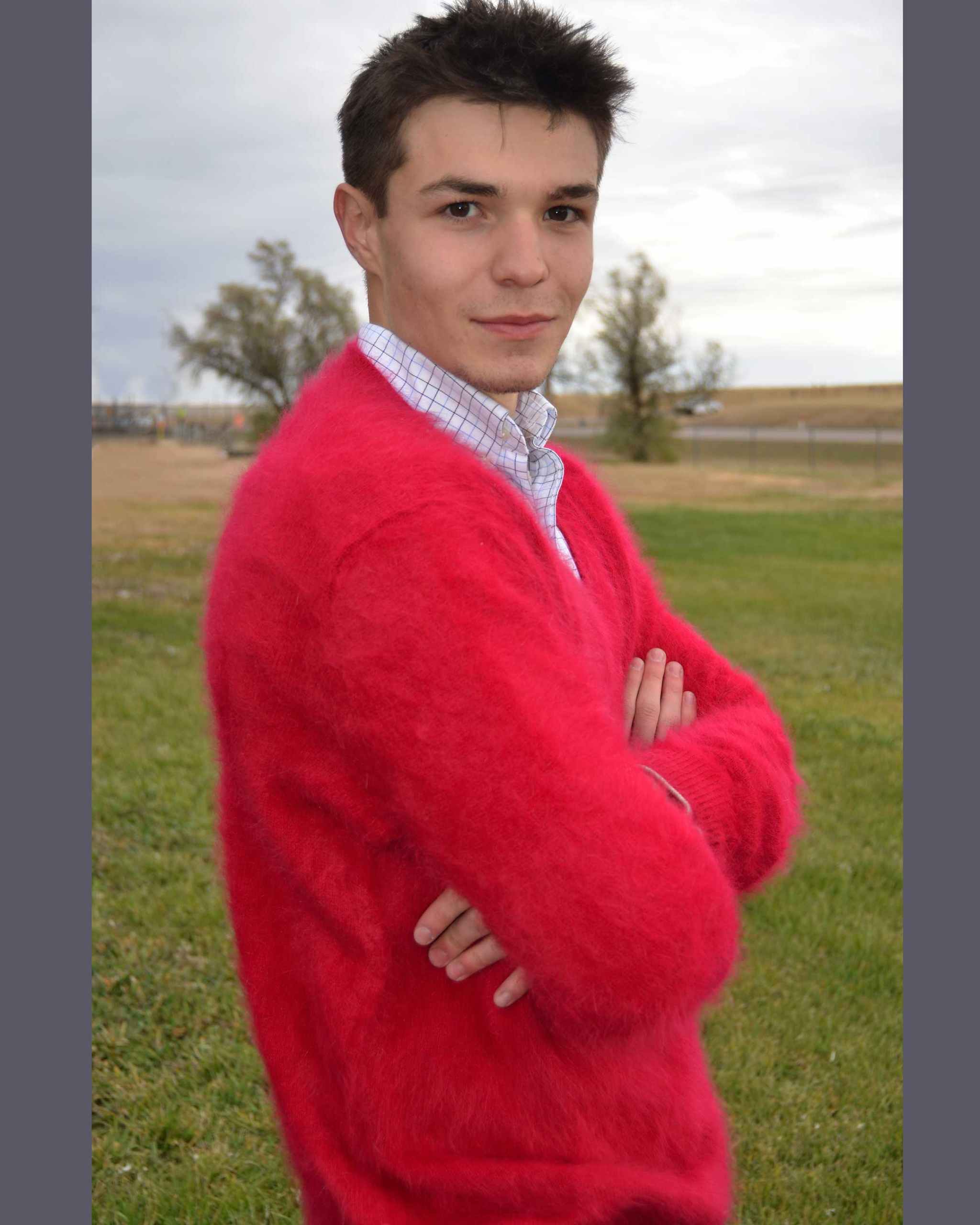 Men's ultra-soft angora V-neck sweater for warmth and style