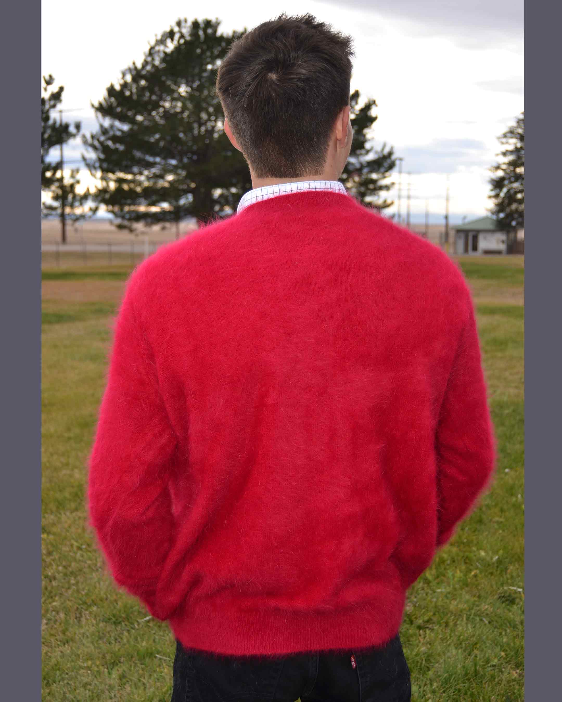 Men's Angora Sweater ultra-soft V-neck wool pullover for warmth and style