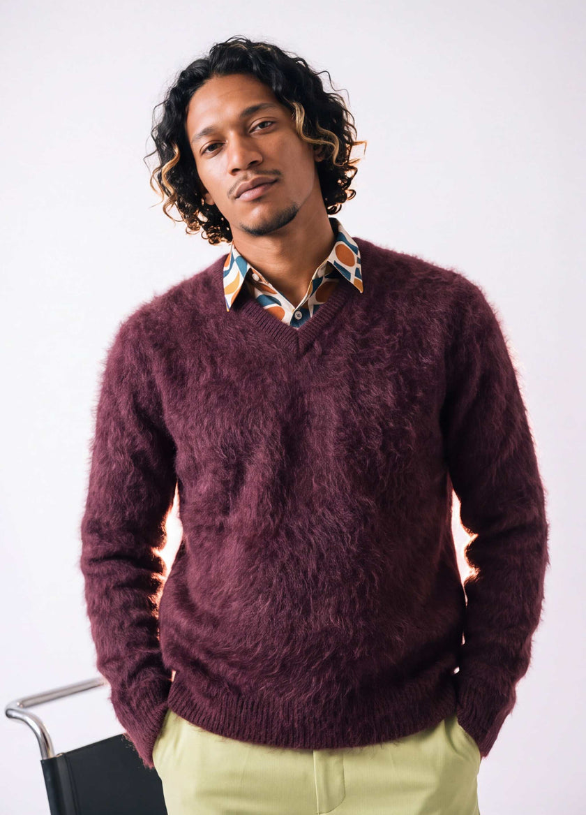 Men's Ultra-Soft Angora V-Neck Sweater