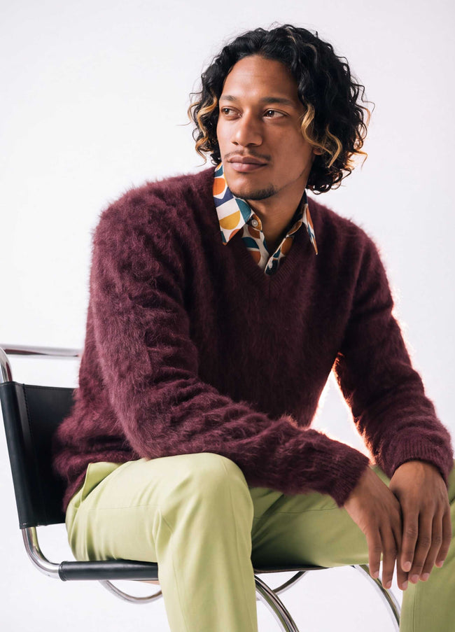 Men's Ultra-Soft Angora V-Neck Sweater