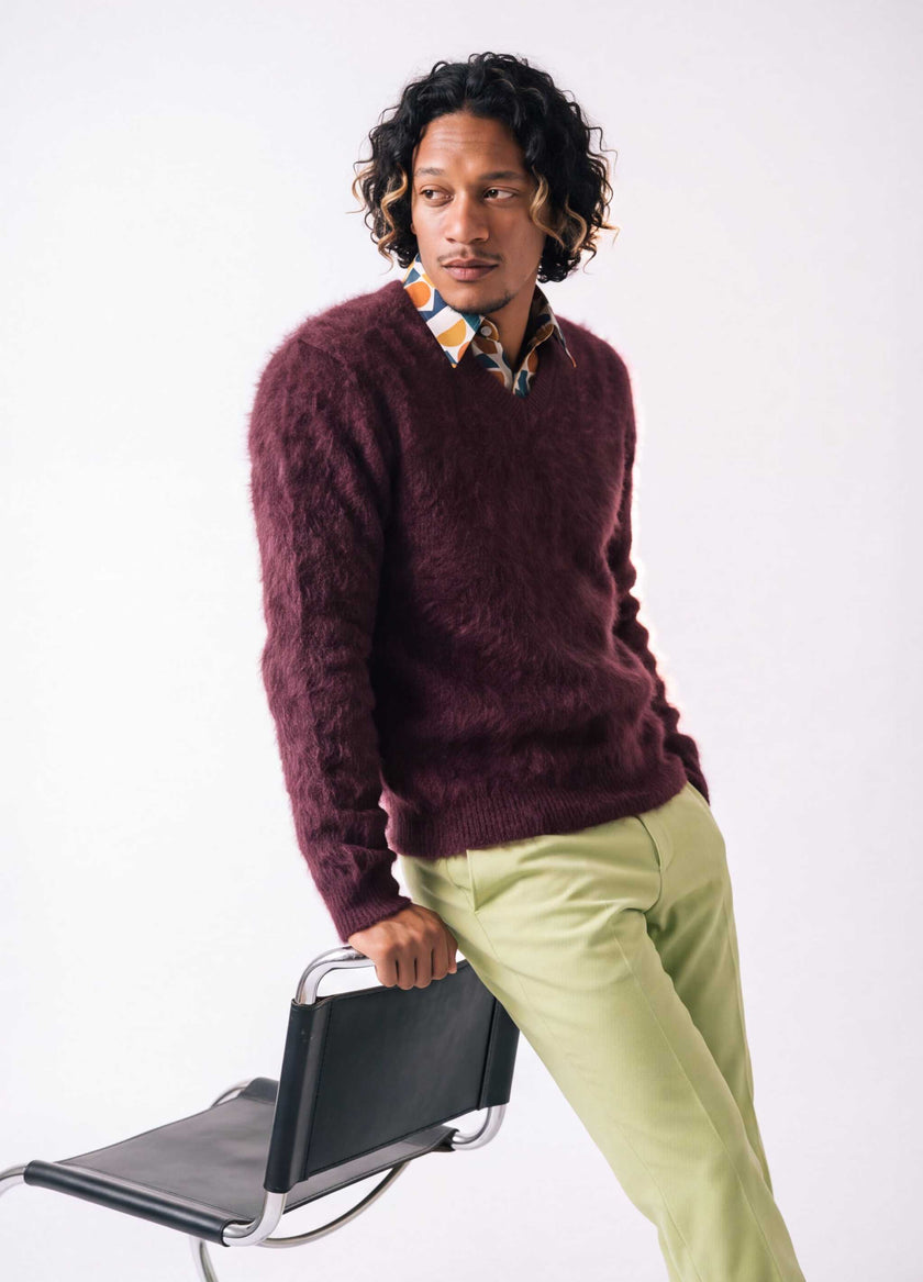 Men's Ultra-Soft Angora V-Neck Sweater