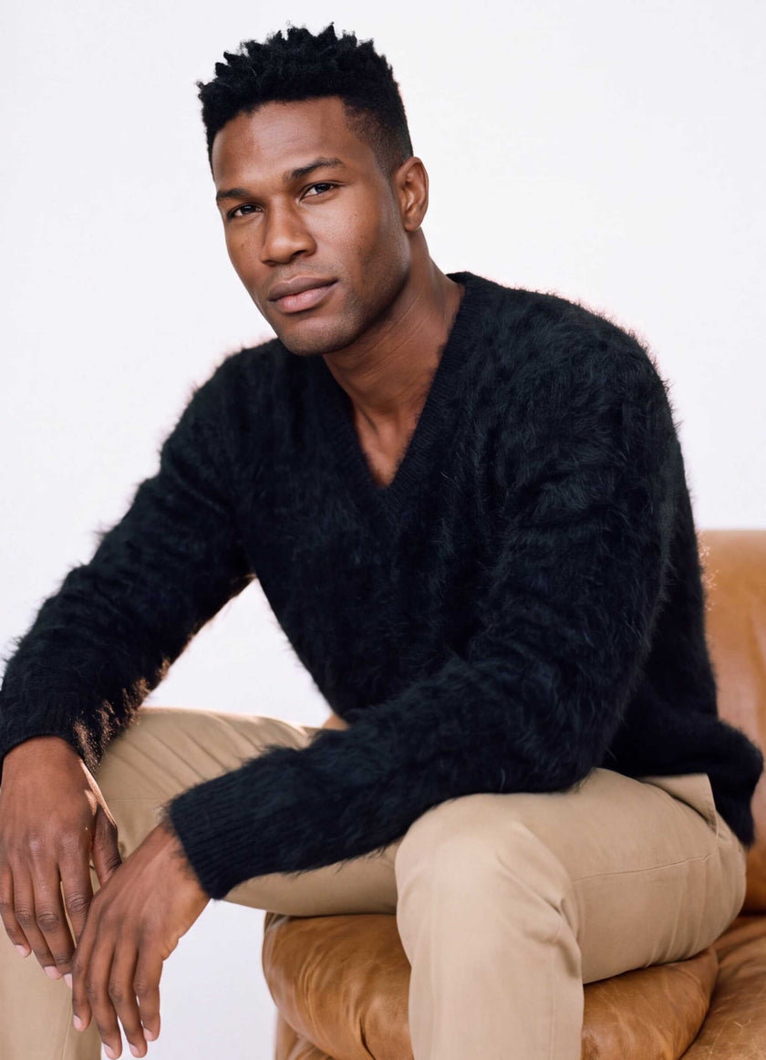 Men's Ultra-Soft Angora V-Neck Sweater
