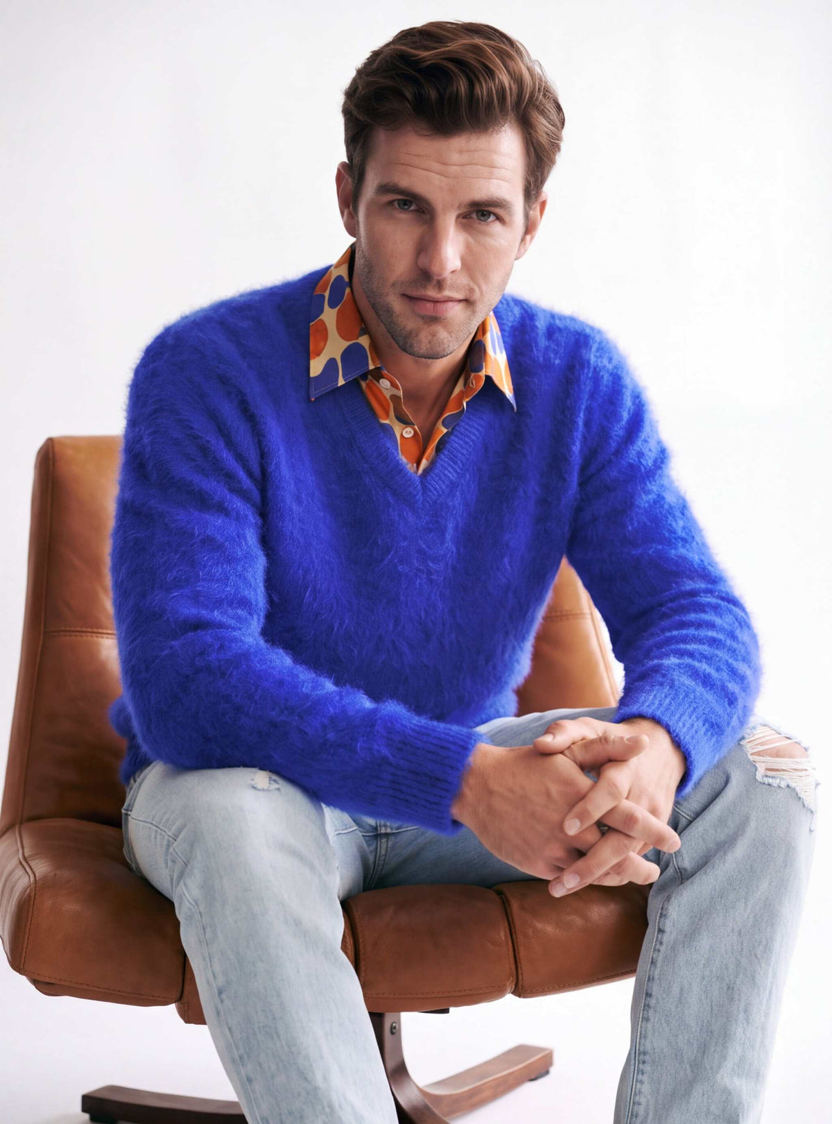 Men's Ultra-Soft Angora V-Neck Sweater