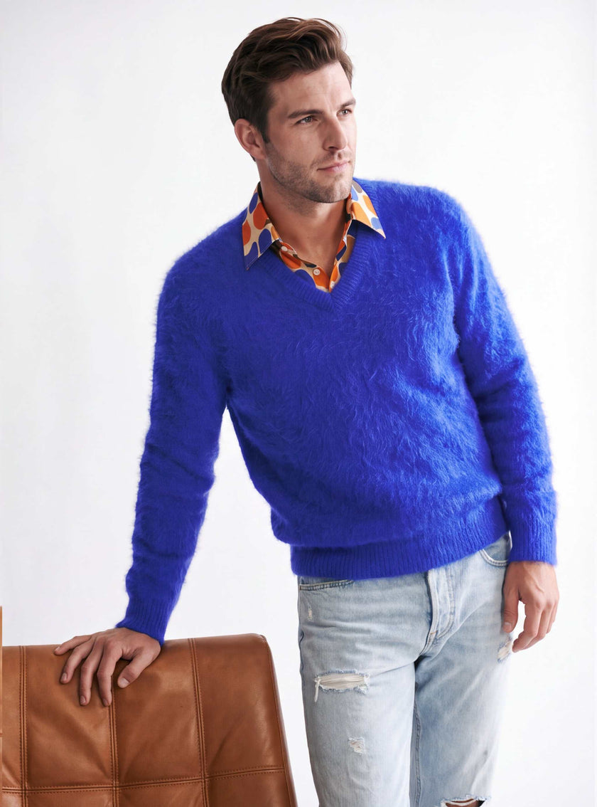 Men's Ultra-Soft Angora V-Neck Sweater