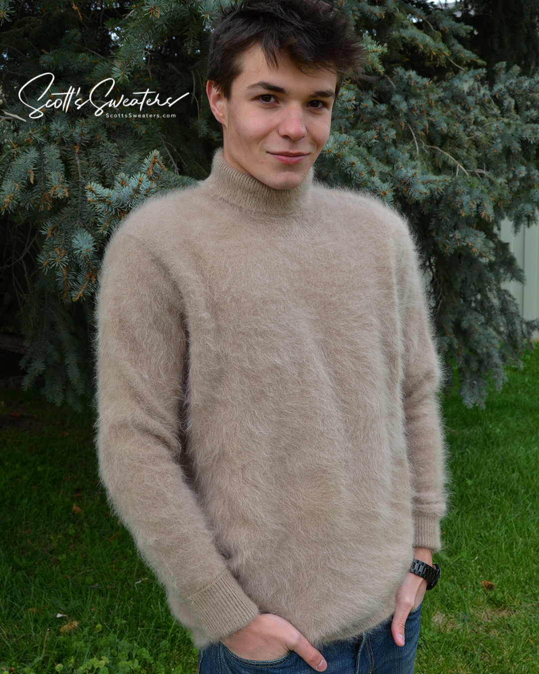 Men's Turtleneck ultra-soft angora sweater Tan
