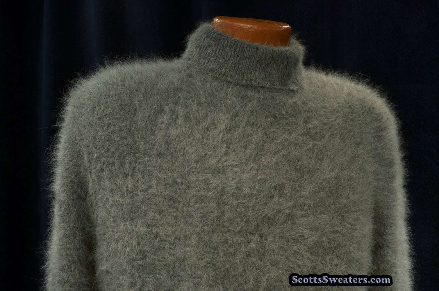 Men's ultra-soft angora turtleneck sweater in gray on mannequin