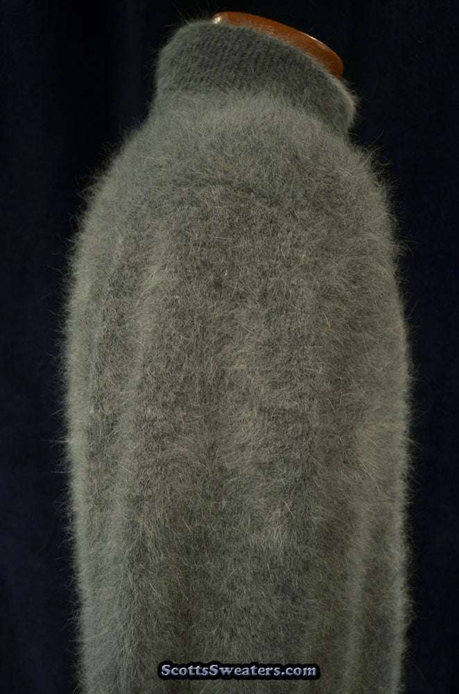 Men's ultra-soft angora turtleneck sweater in gray with cozy texture on mannequin