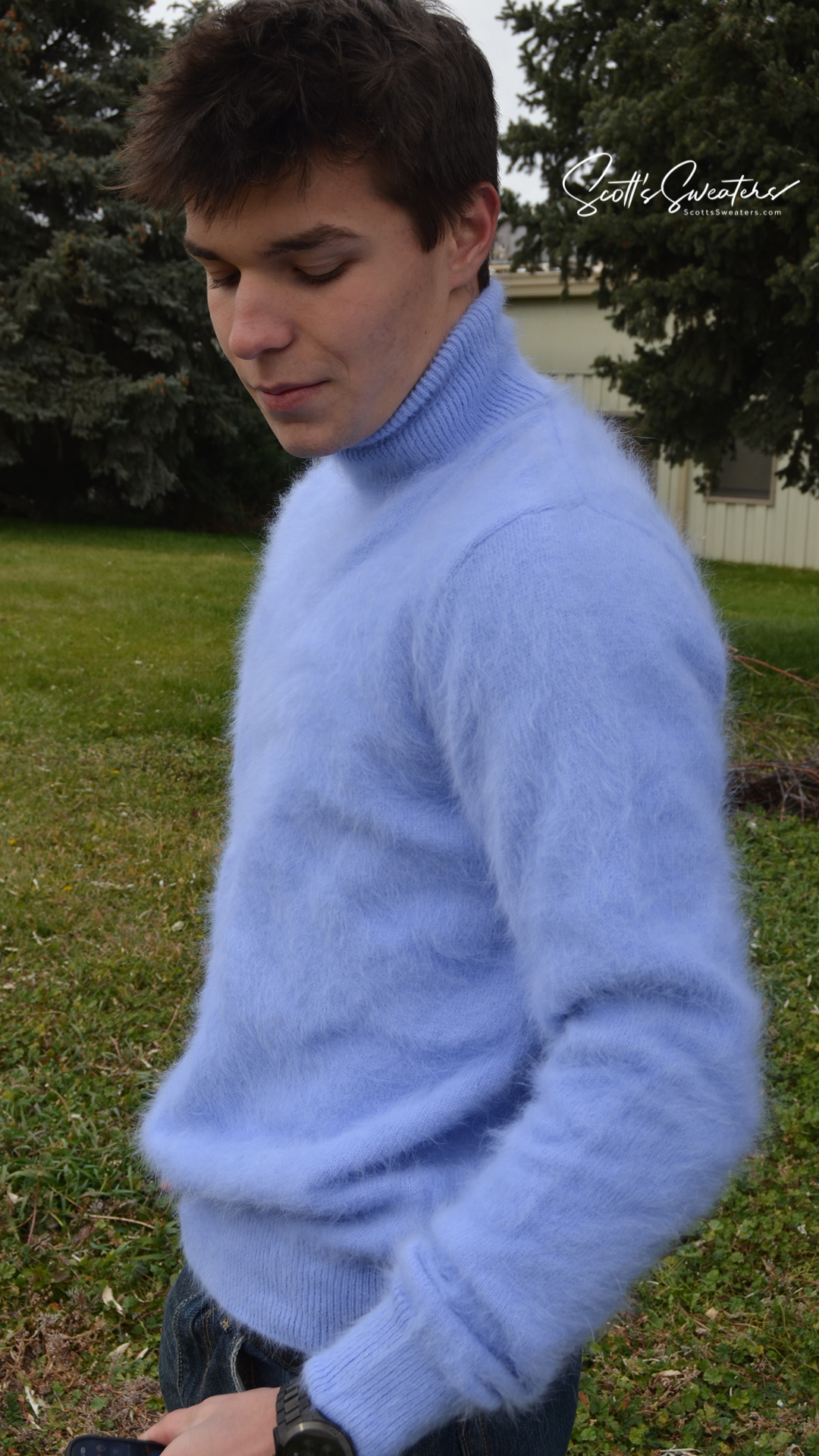 Men's Turtleneck ultra-soft angora sweater Powder-blue