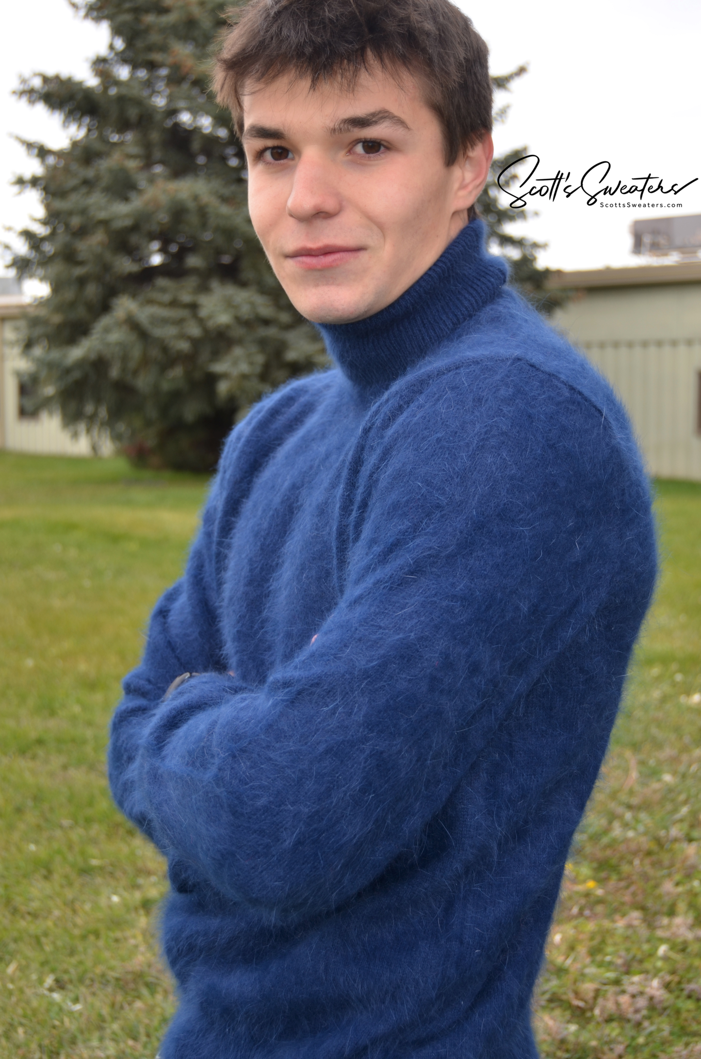 Men's Turtleneck ultra-soft angora sweater Navy-blue