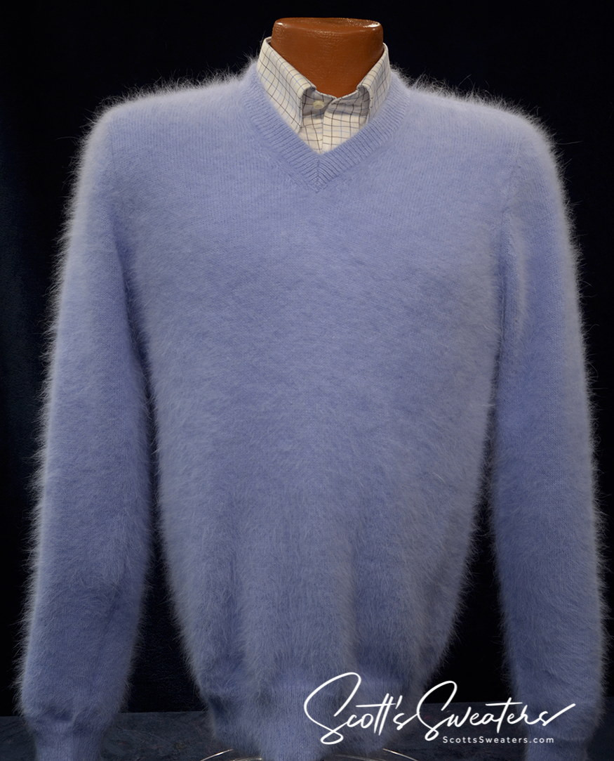 Men's ultra-soft angora white V-neck sweater front view