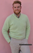 Men's ultra-soft angora V-neck sweater in white, luxurious and warm, available in multiple colors and sizes
