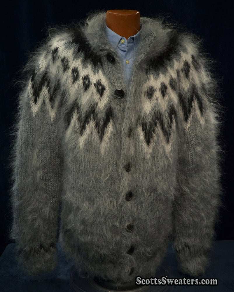 Hand-knit men's cardigan mohair sweater size Large