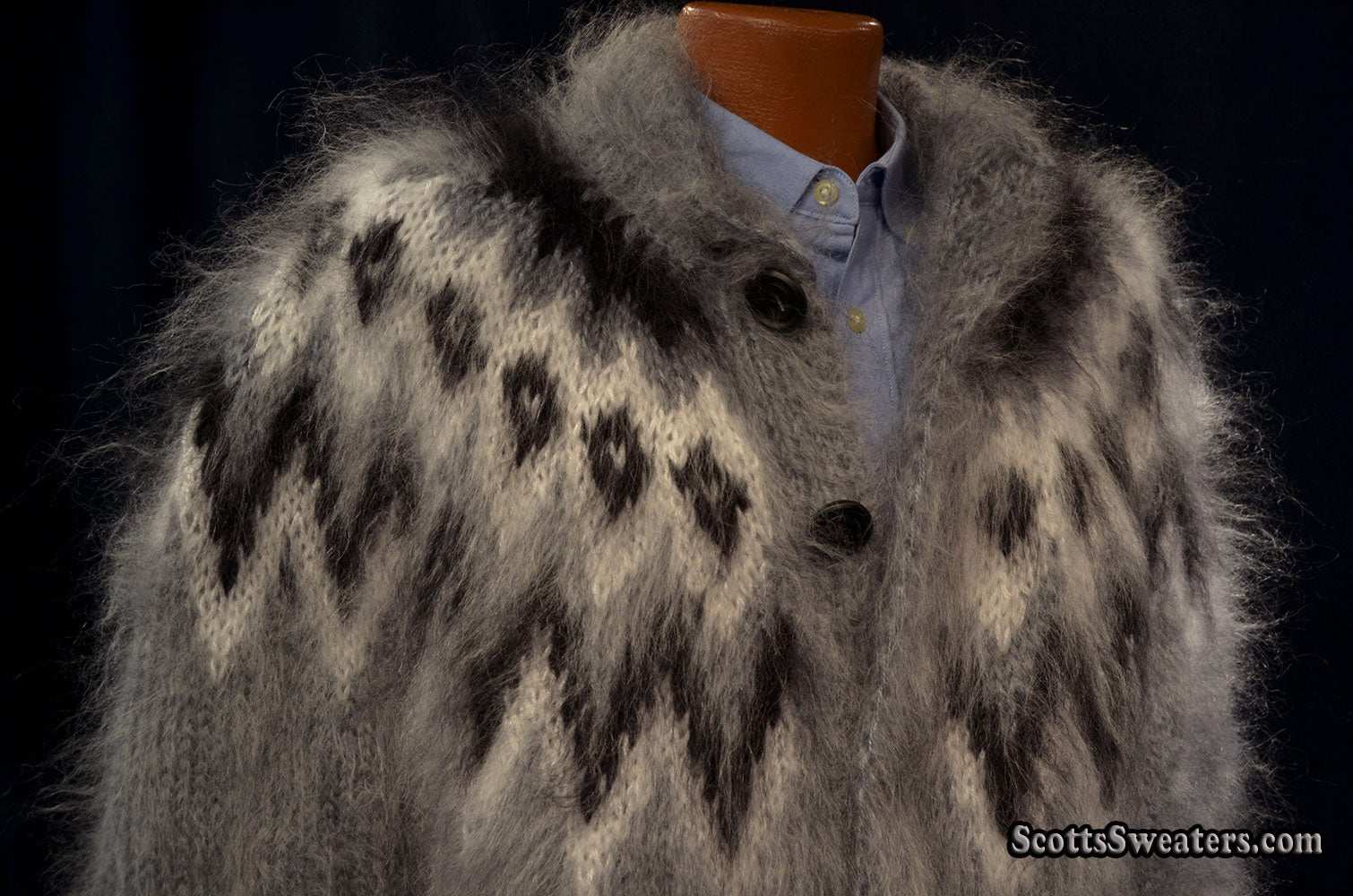 Hand-knit men's cardigan mohair sweater size Large