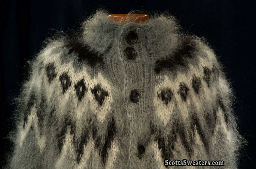 Hand-knit men's cardigan mohair sweater size Large