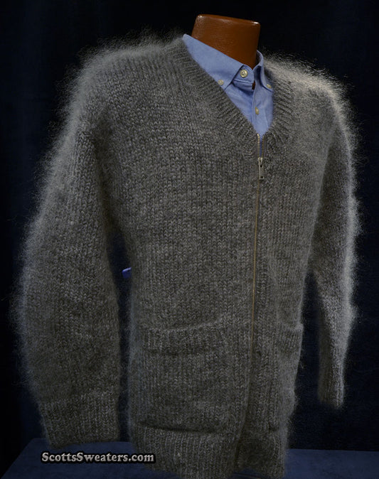 Luxuriös weicher Mohair-Cardigan mit Reißverschluss vorne für Herren