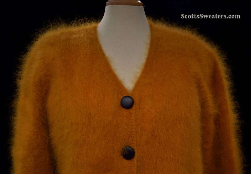 Woman's gold ultra-soft button-front angora cardigan sweater medium size