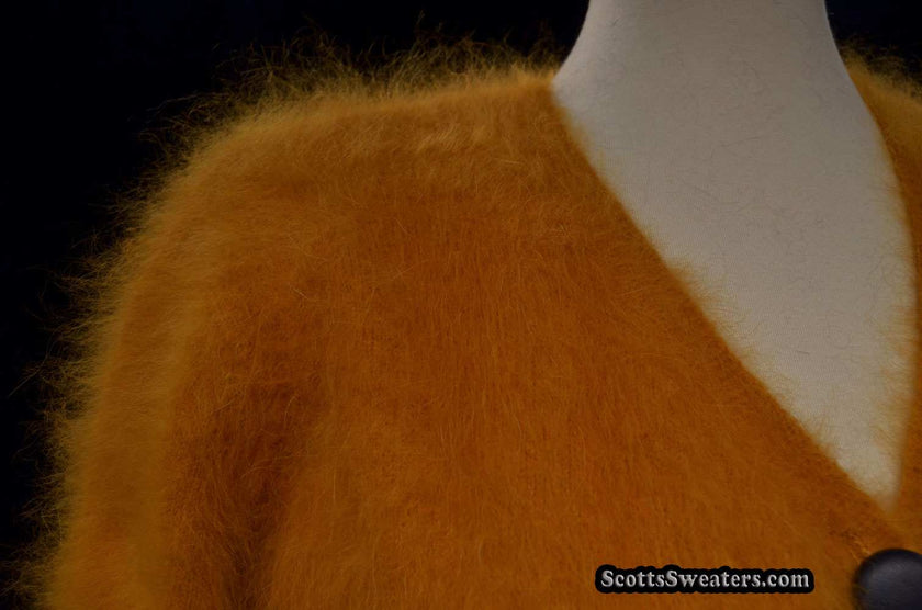 Woman's gold ultra-soft angora cardigan sweater with buttons medium size
