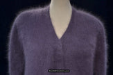 Cinereous-grey 3-piece angora cardigan set with short and long matching skirts in medium size