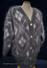 Woman's super-soft grey and white argyle angora cardigan sweater medium size