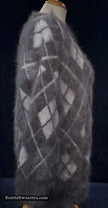 Woman's super-soft grey and white argyle angora cardigan sweater medium size