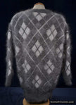 Woman's super-soft grey and white argyle angora cardigan sweater medium size