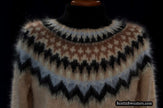 Cream men's turtleneck mohair sweater with black, tan, and white Fair Isle Icelandic yoke design, size large 46