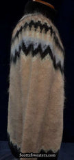Cream men's turtleneck mohair sweater with black, tan, and white Icelandic yoke design