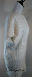 White angora cowlneck cable-knit sweaterdress with draped top-sleeves by Willi Smith, medium size