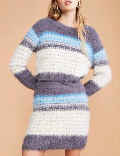 Grey & White Fair Isle Matching Sweater & Skirt Set