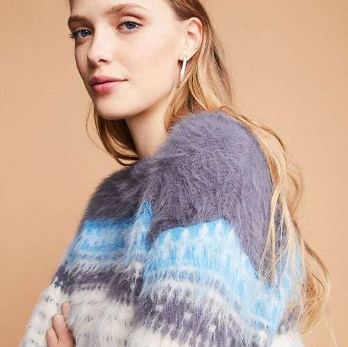 Grey & White Fair Isle matching sweater and skirt set in ultra-soft eyelash nylon fabric