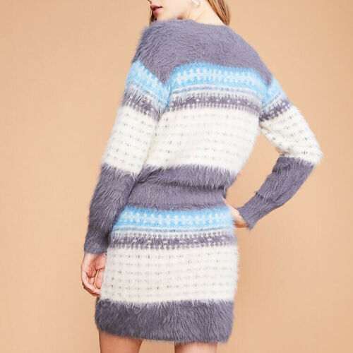 Grey and white Fair Isle matching eyelash sweater and skirt set by Lou & Grey