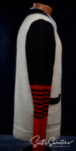 Unisex skateboarder street wear mohair cardigan sweater by WeSC, medium size, black white and red color-block design with zipper front