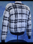Woman's grey plaid fuzzy eyelash cardigan sweater by 1. STATE in small size, back view