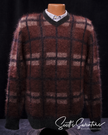 Men's mohair sweater brick-red plaid V-neck fuzzy pullover by Roberto Collina