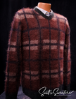 Men's mohair sweater by Roberto Collina with brick-red plaid fuzzy V-neck design