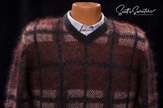 Men's mohair sweater in brick-red plaid with V-neck by Roberto Collina, medium size