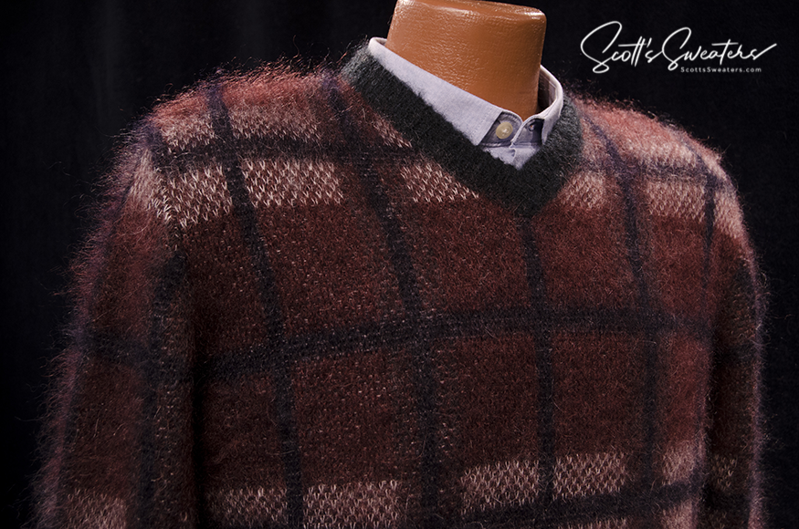 Men's Mohair Sweater Brick-red plaid by Roberto Collina